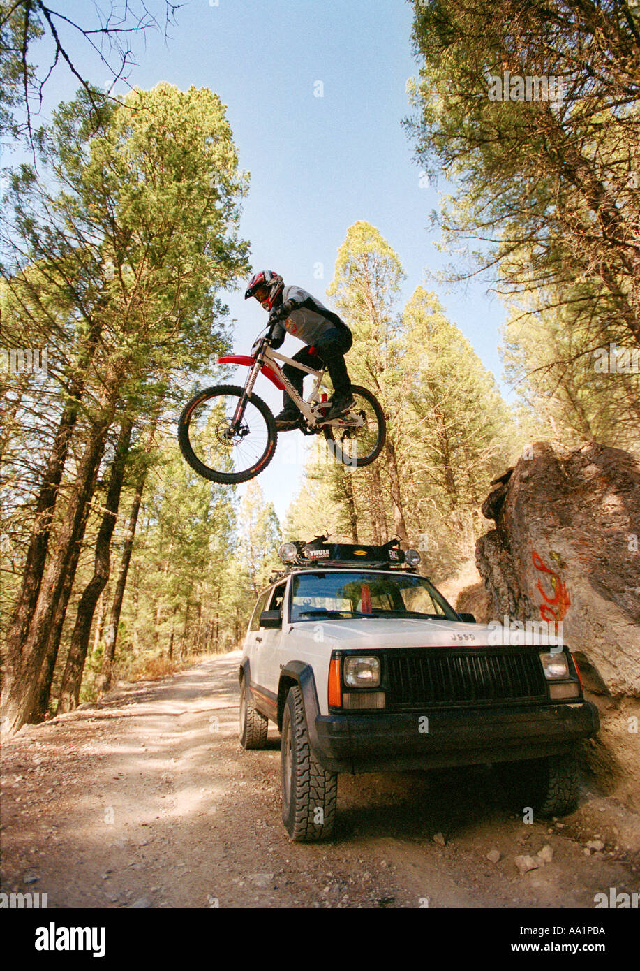 mountain bike jumping vehicle Stock Photo Alamy
