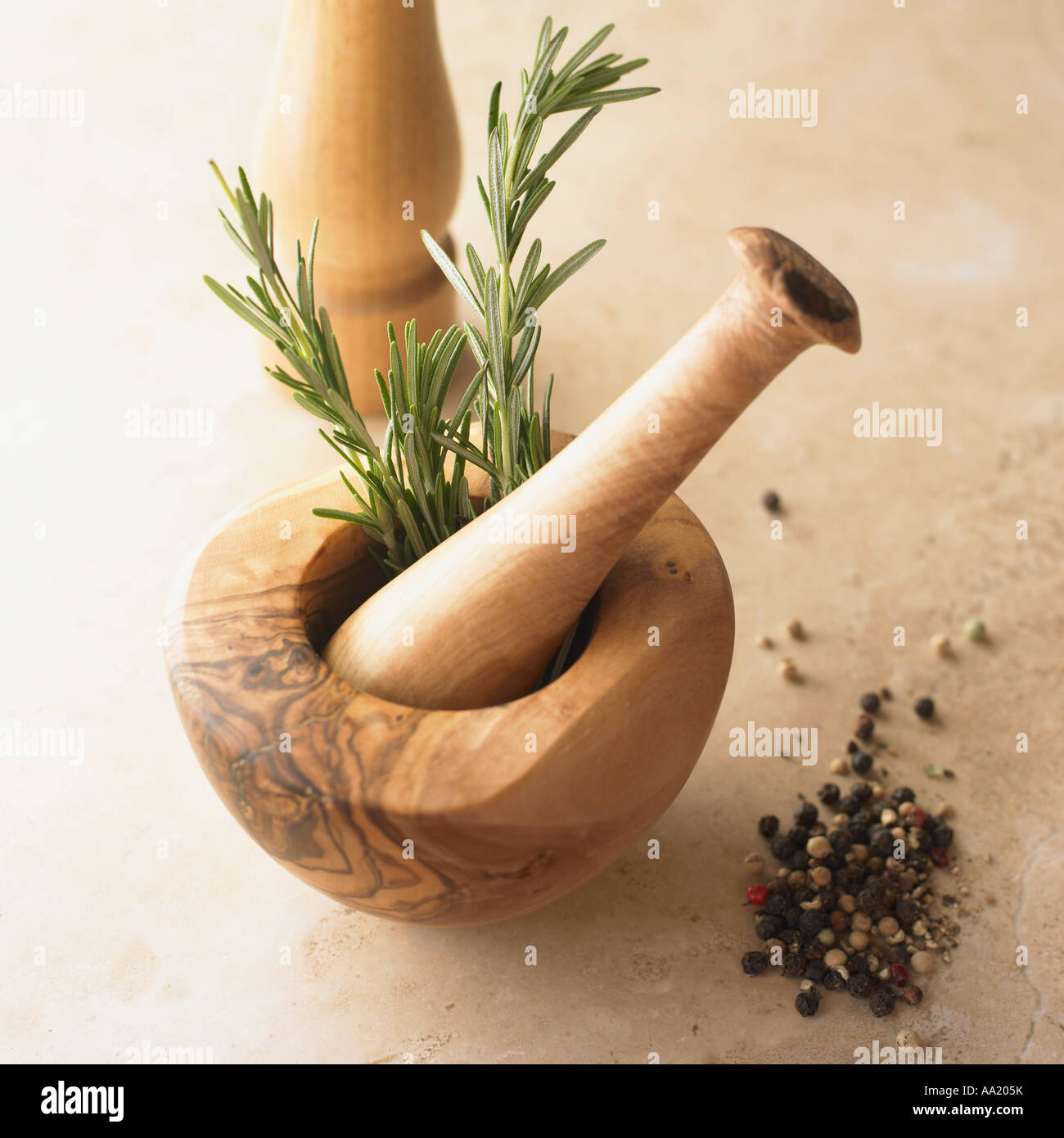 Rosemary in Mortar and Pestle with Pepper Stock Photo Alamy