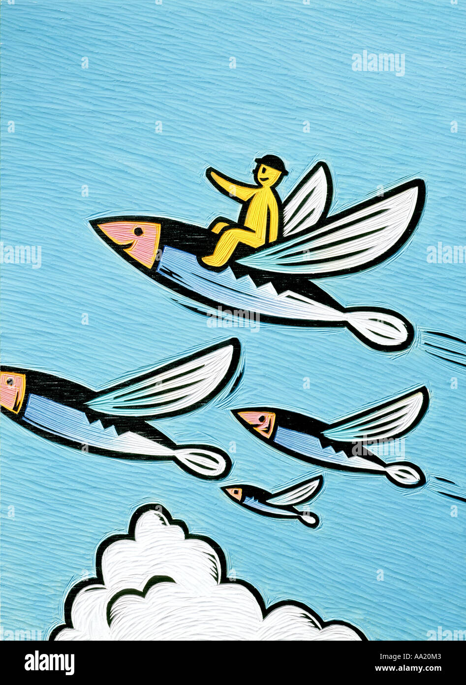 wood engraving illustration of flying fish Stock Photo Alamy