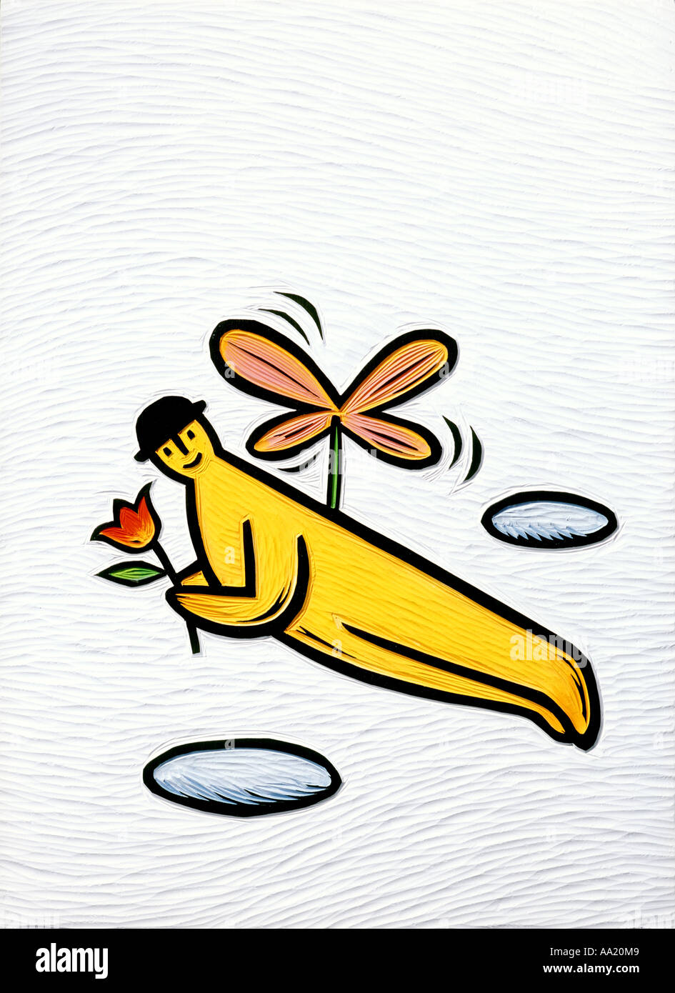 wood engraving illustration of flying man Stock Photo Alamy