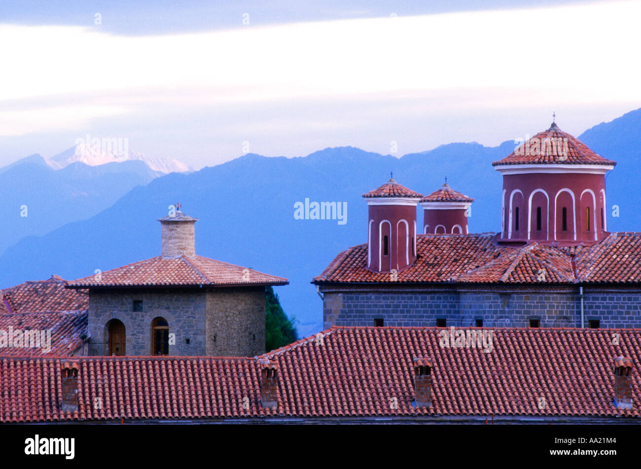 High section of St. Stephens Monastery rooftops, Meteora, Greece Stock ...