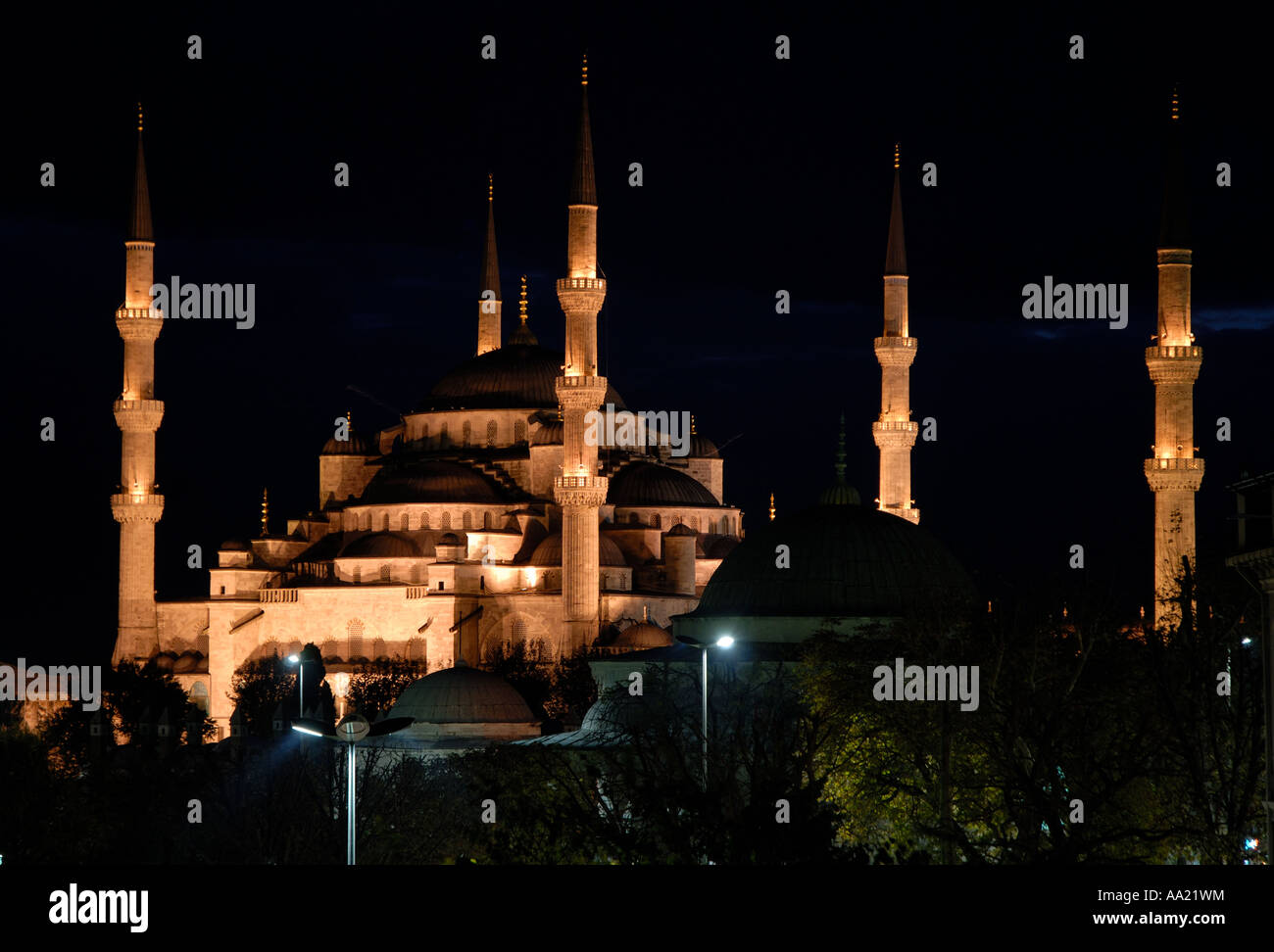 Blue mosque at night Stock Photo