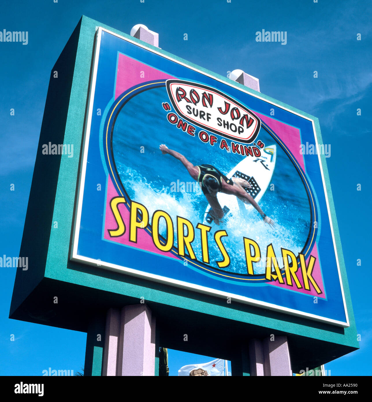 Sign for Ron Jon Surf Shop Sports Park, Cocoa Beach, Florida, USA Stock Photo