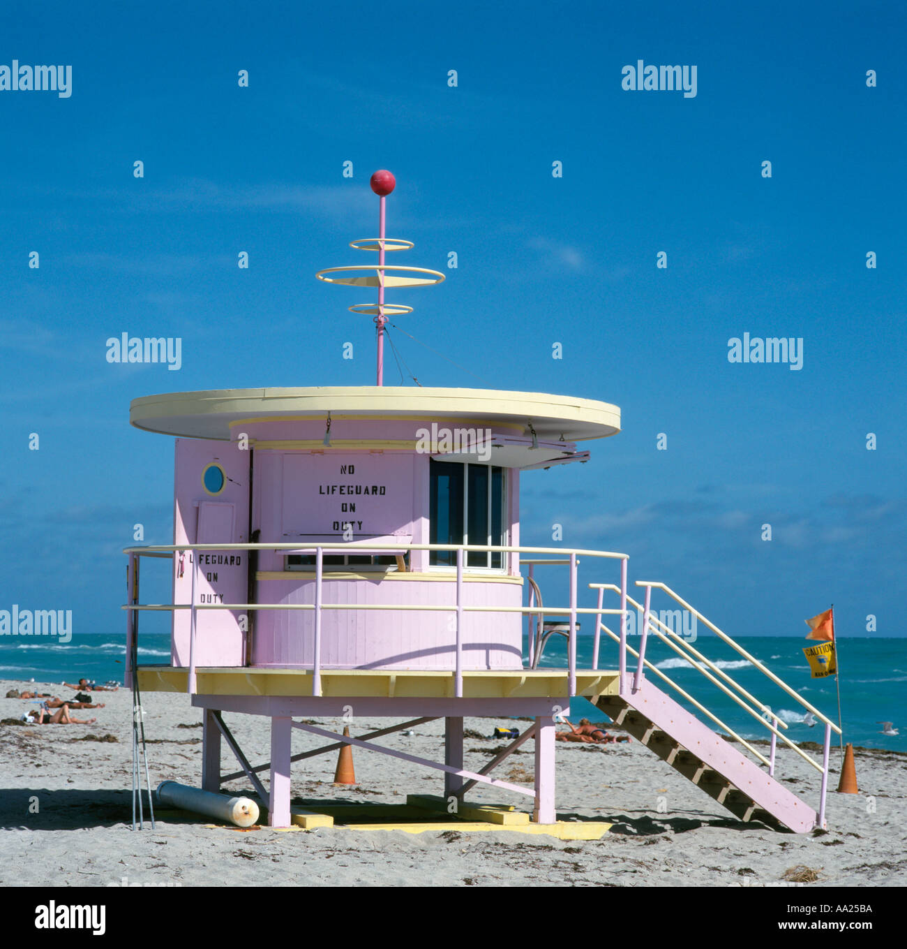 Lifeguard Hut, South Beach, Miami Beach, Florida, USA Stock Photo
