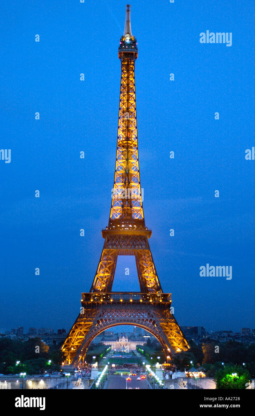 Eiffel Tower at night from the Trocadero, Paris, France Stock Photo