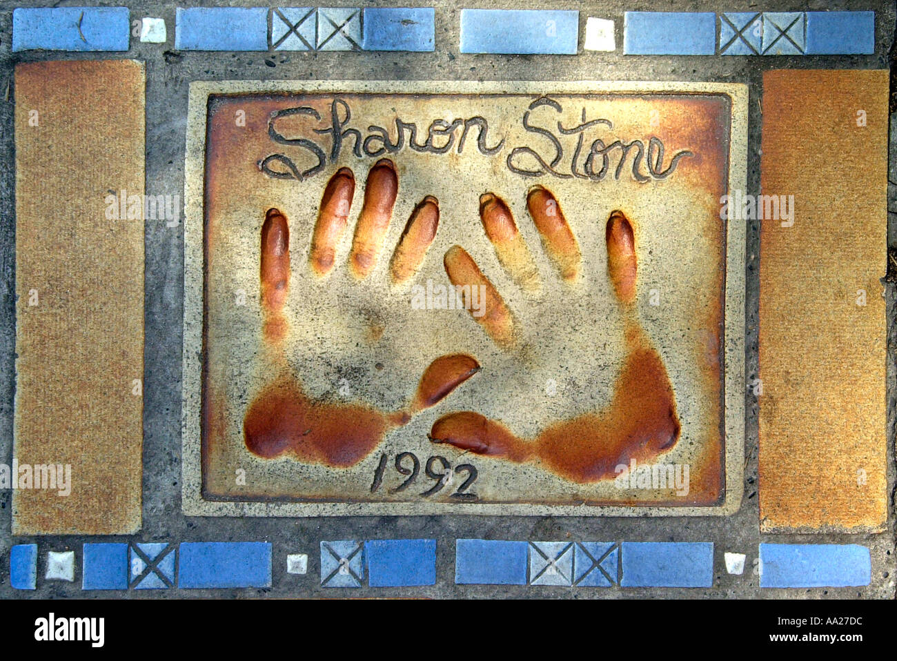 Sharon Stone handprint outside Palais des Festivals et des Congres, Cannes, Côte d'Azur, French Riviera, France Stock Photo