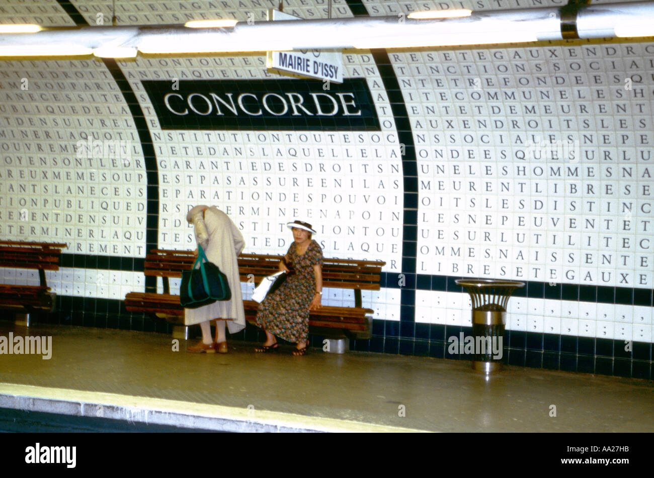 France, Paris, two senior women on metro platform Stock Photo