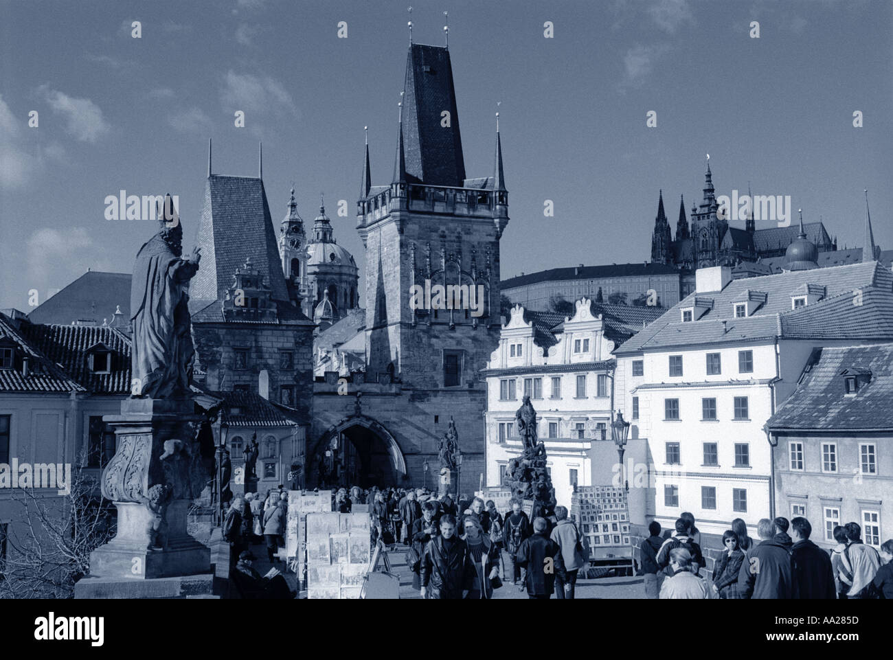 Tourists and Artists on the Charles Bridge Prague Czech Republic Stock Photo