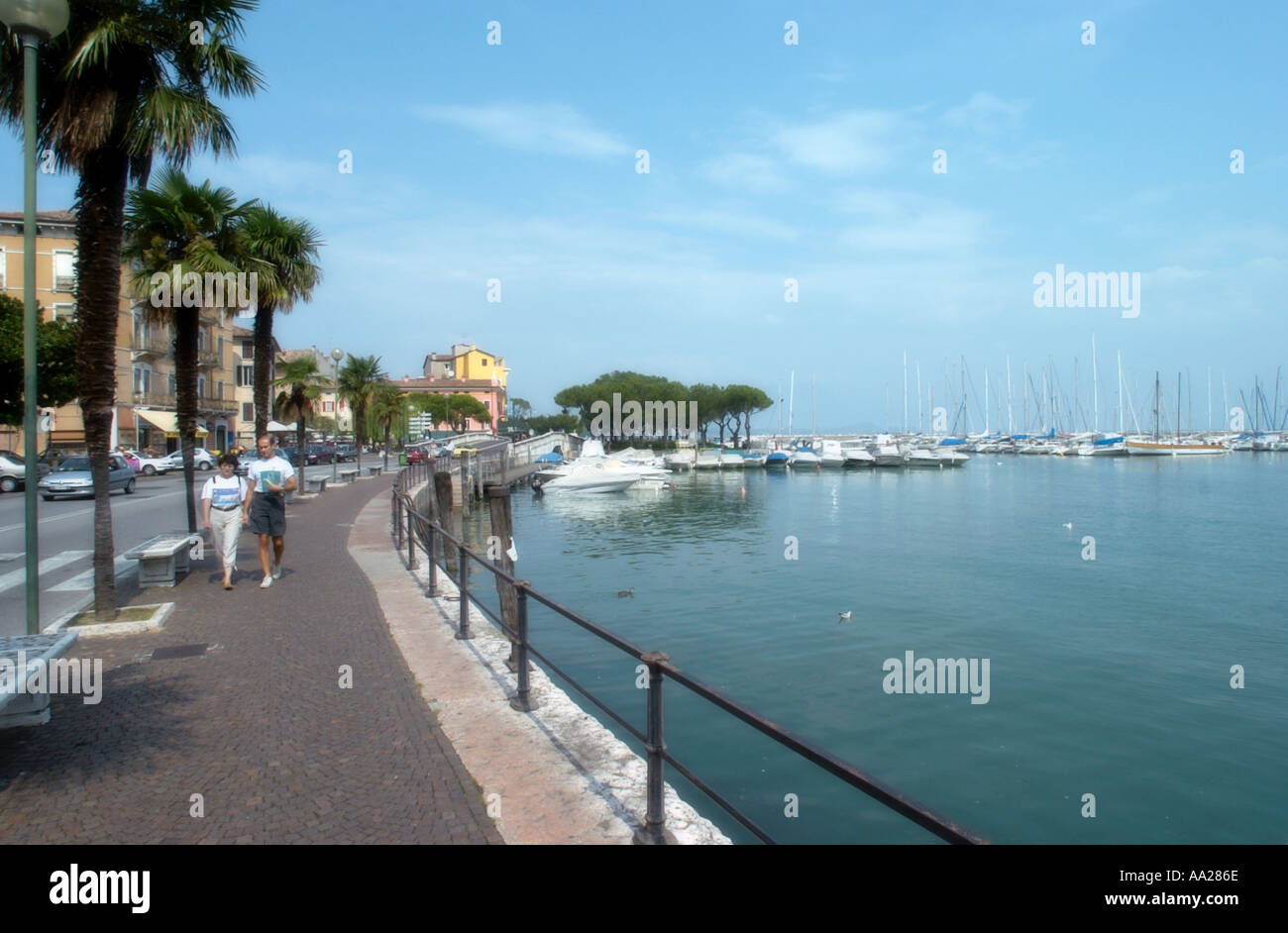 Soft focus shot of the lakefront promenade and harbour, Desenzano, Lake Garda, Italy Stock Photo