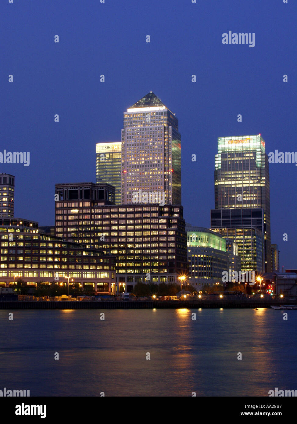 Canary Wharf and surrounding office buildings Docklands London England ...