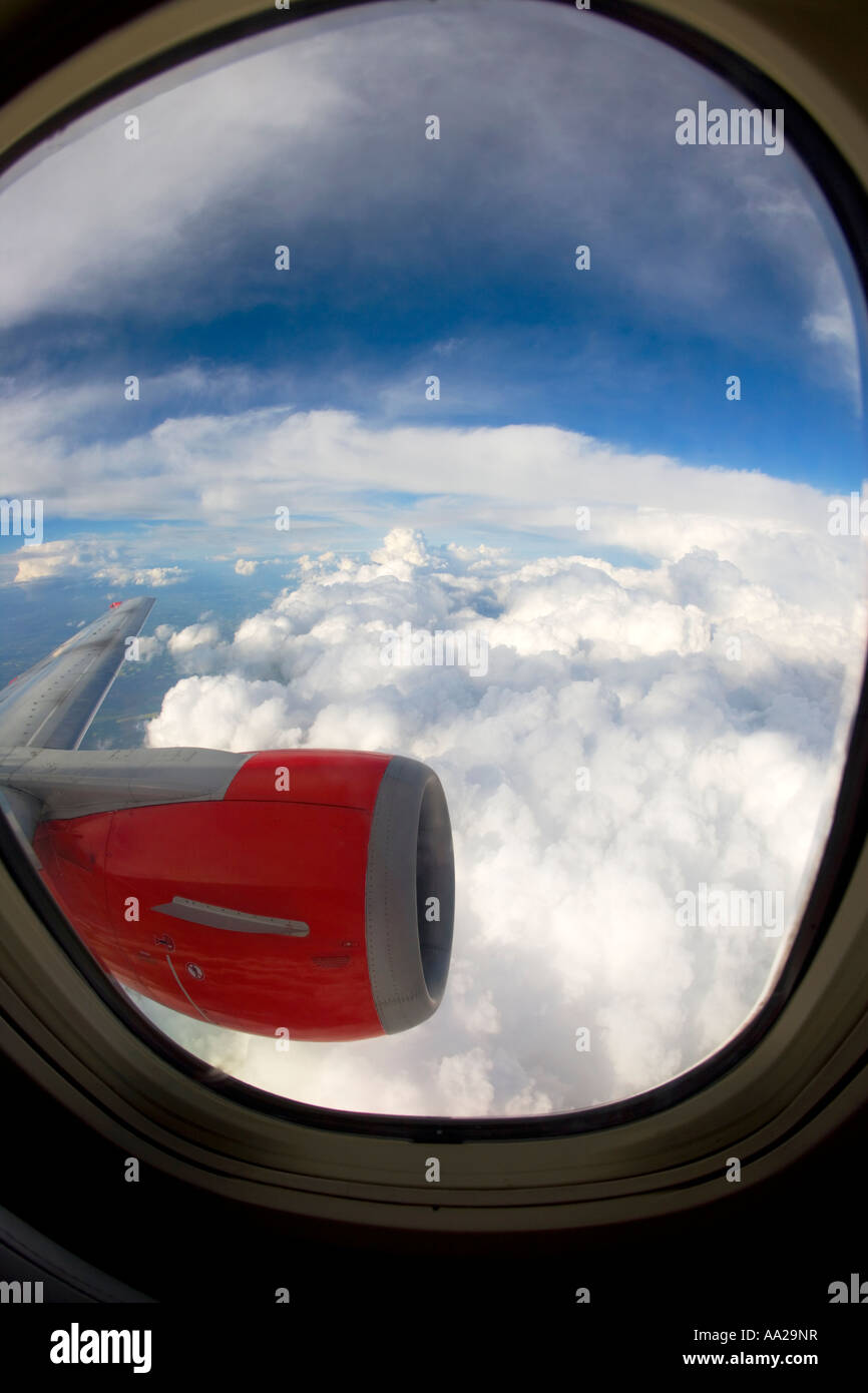 Cabin view 35000 feet window seat Jet2 Jet 2 Stock Photo