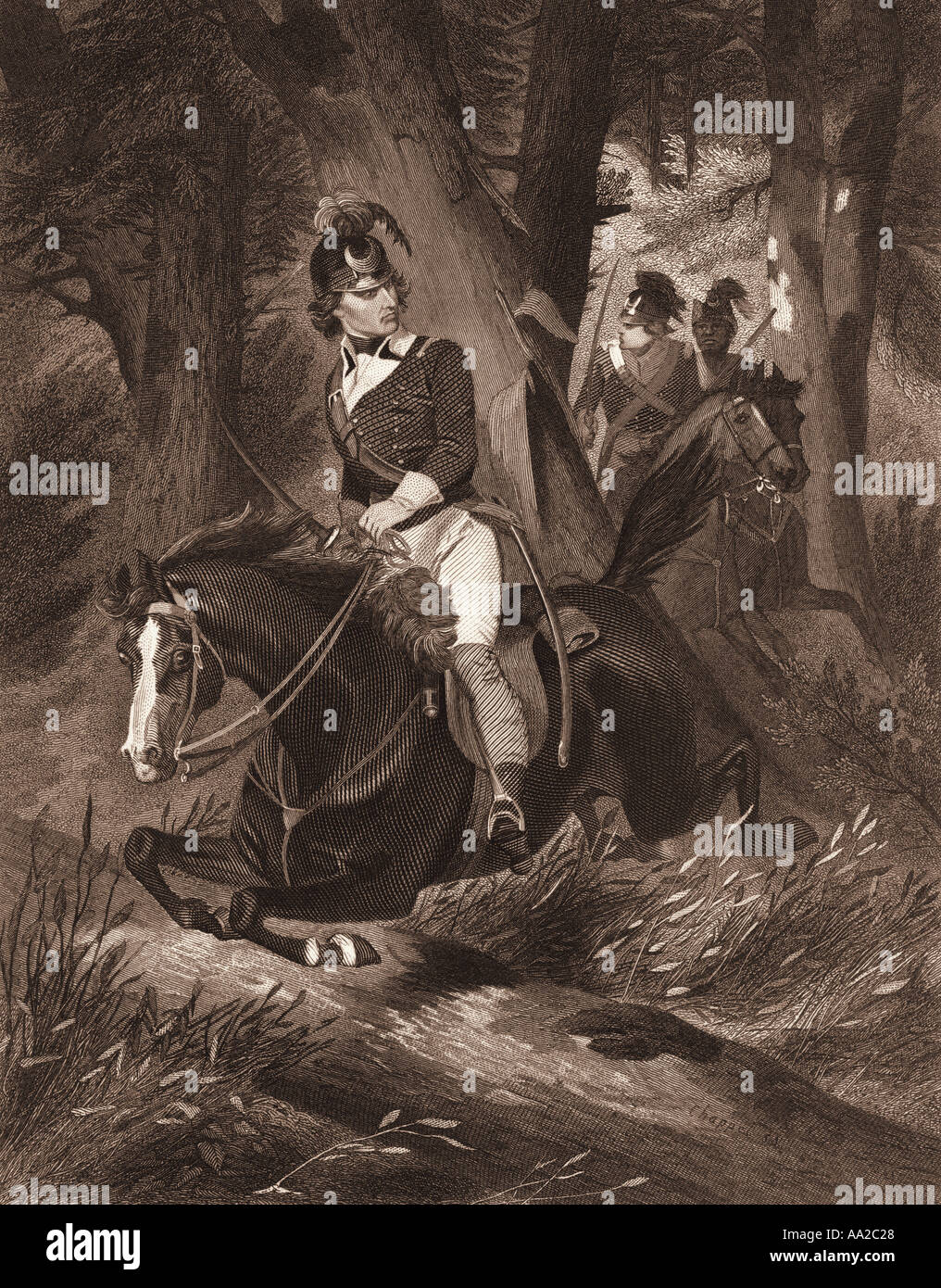 Francis Marion, 'Swamp Fox,' on horseback during the American Revolutionary War. Stock Photo