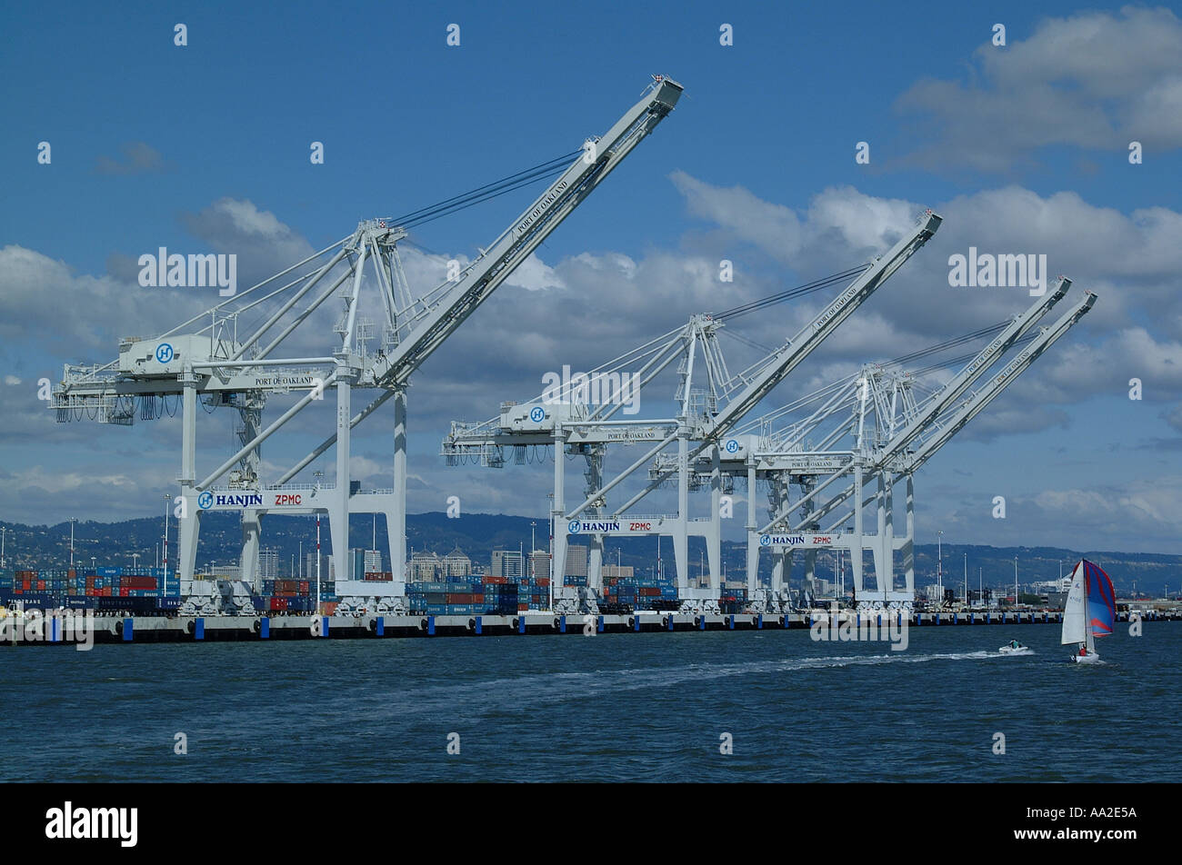 Ship and container docks, Oakland, San Francisco Bay, California Stock