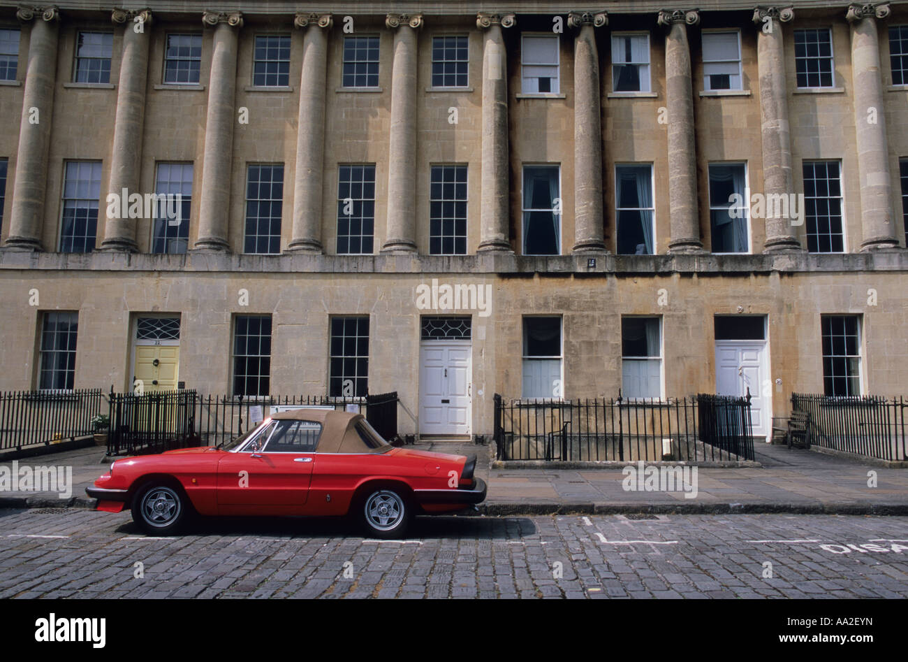 Alfa Romeo Spyder in the Royal Crescent, Bath, England Stock Photo
