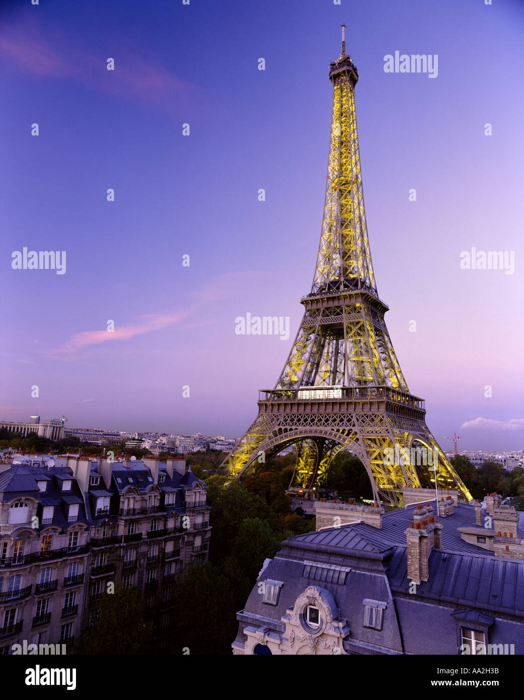 FRANCE PARIS EIFFEL TOWER VIEWED OVER ROOFTOPS Stock Photo