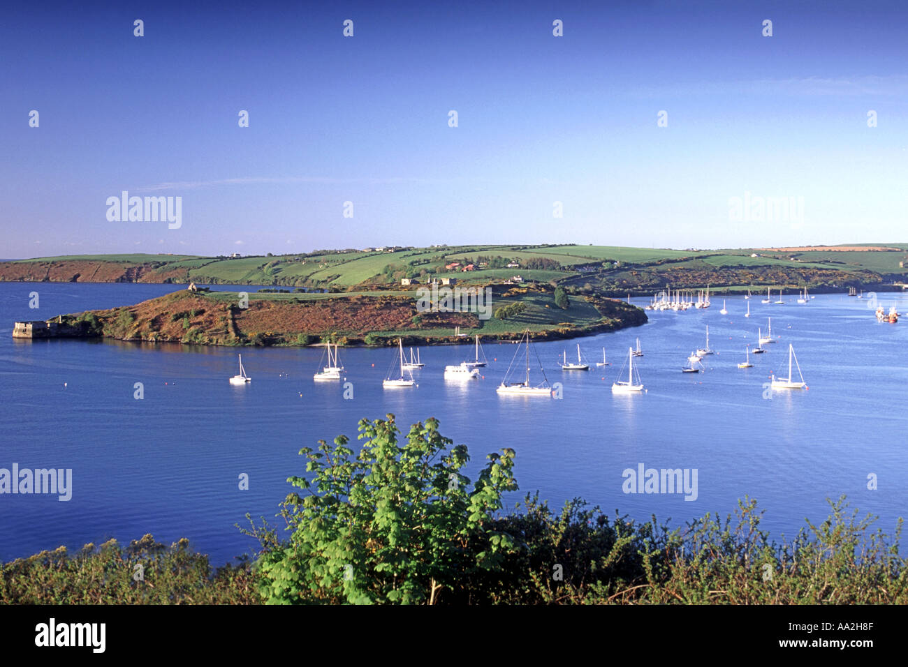 Yachts and boats in a natural marina near Kinsale in County Cork, Ireland. Stock Photo