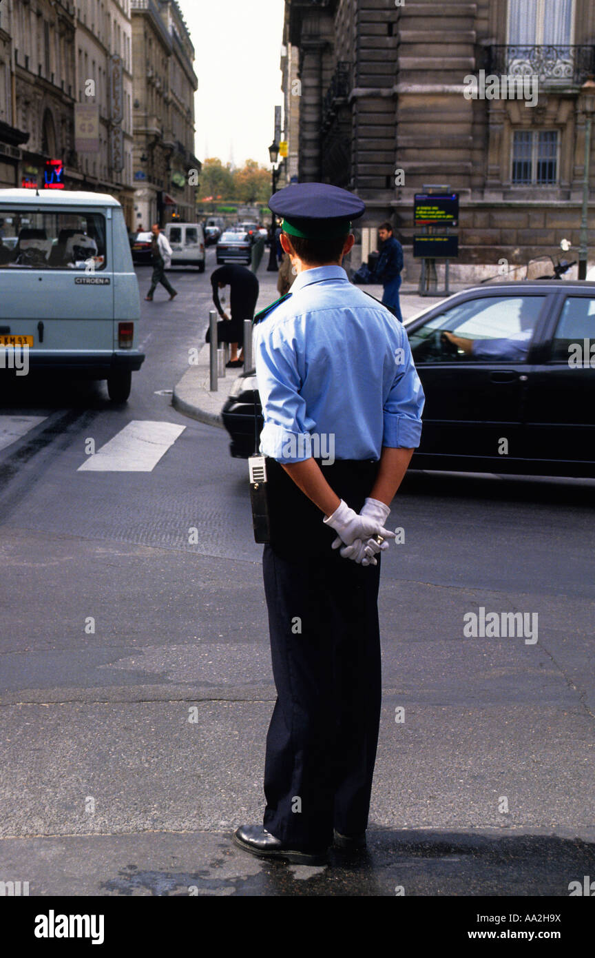 Paris street traffic police officer. Gendarme. Policeman or traffic cop. France. Stock Photo