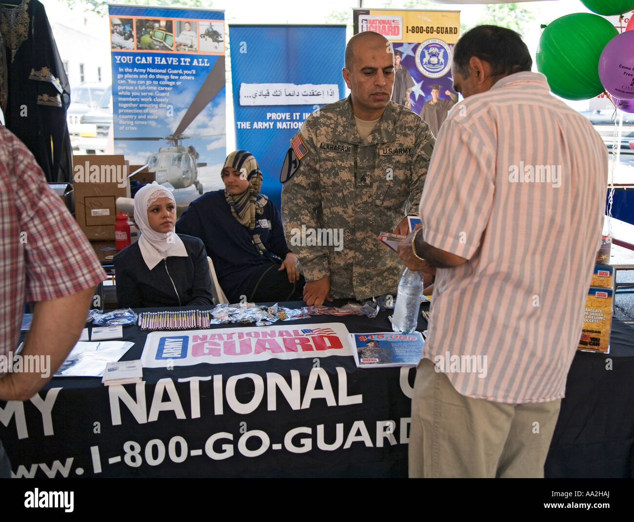 Dearborn Michigan A recruiting booth for the Army National Guard at the Arab International Festival Stock Photo