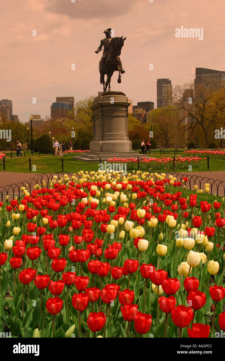 Washington Statue in Public Garden Boston Massachusetts Stock