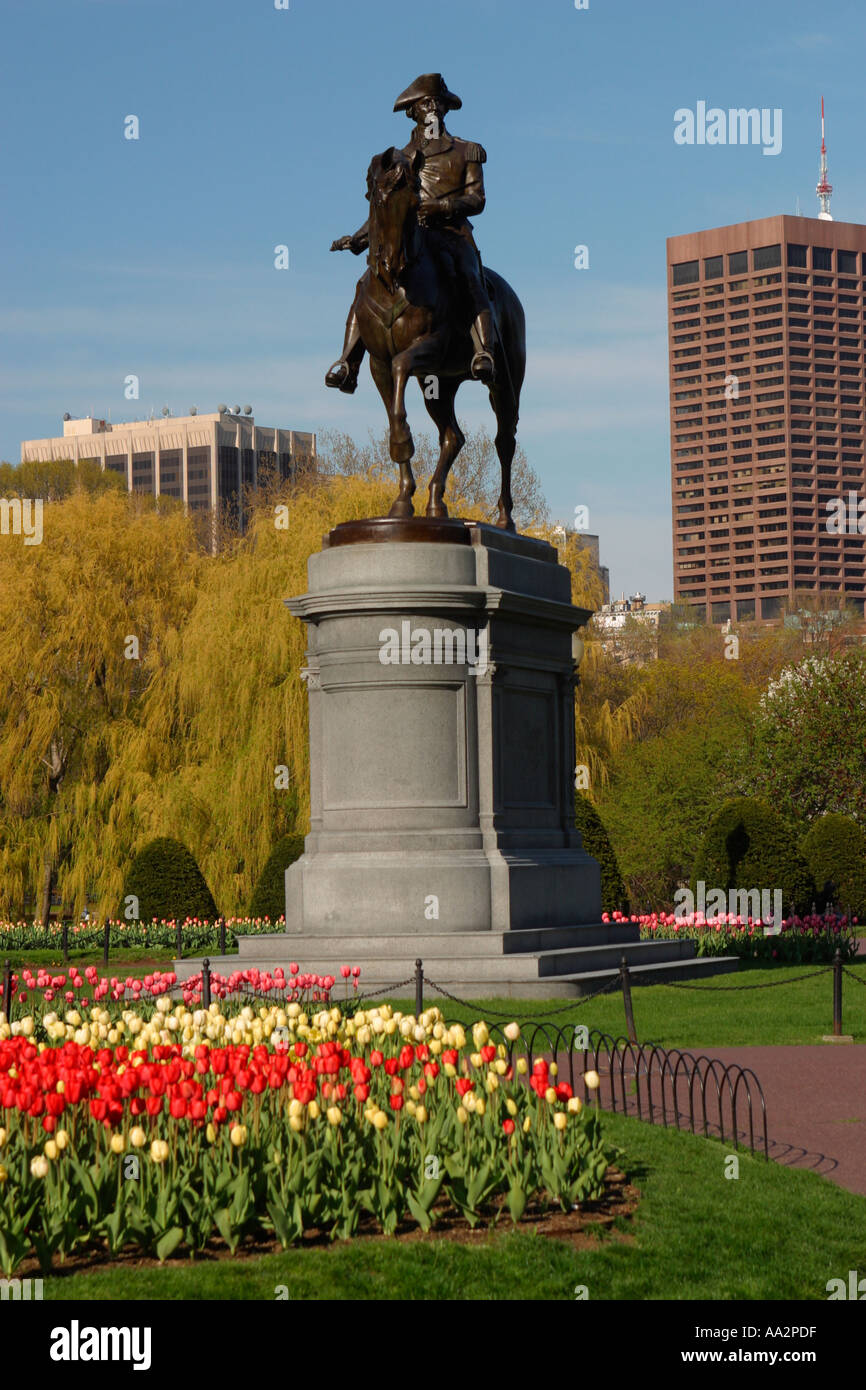 Washington Statue in Public Garden Boston Massachusetts Stock