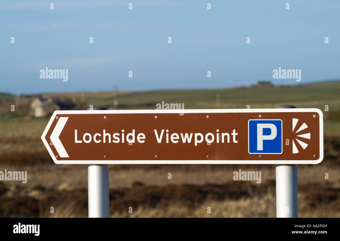 dh  ROADSIGN UK Lochside viewpoint carparking signpost Harray Orkney Stock Photo