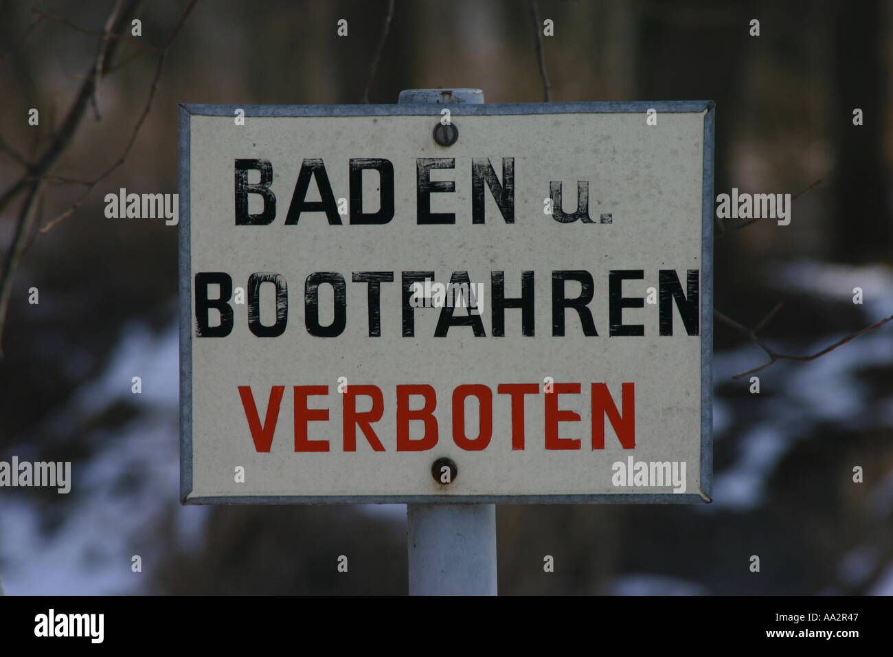 sign 'Baden u. Bootfahren verboten' Stock Photo
