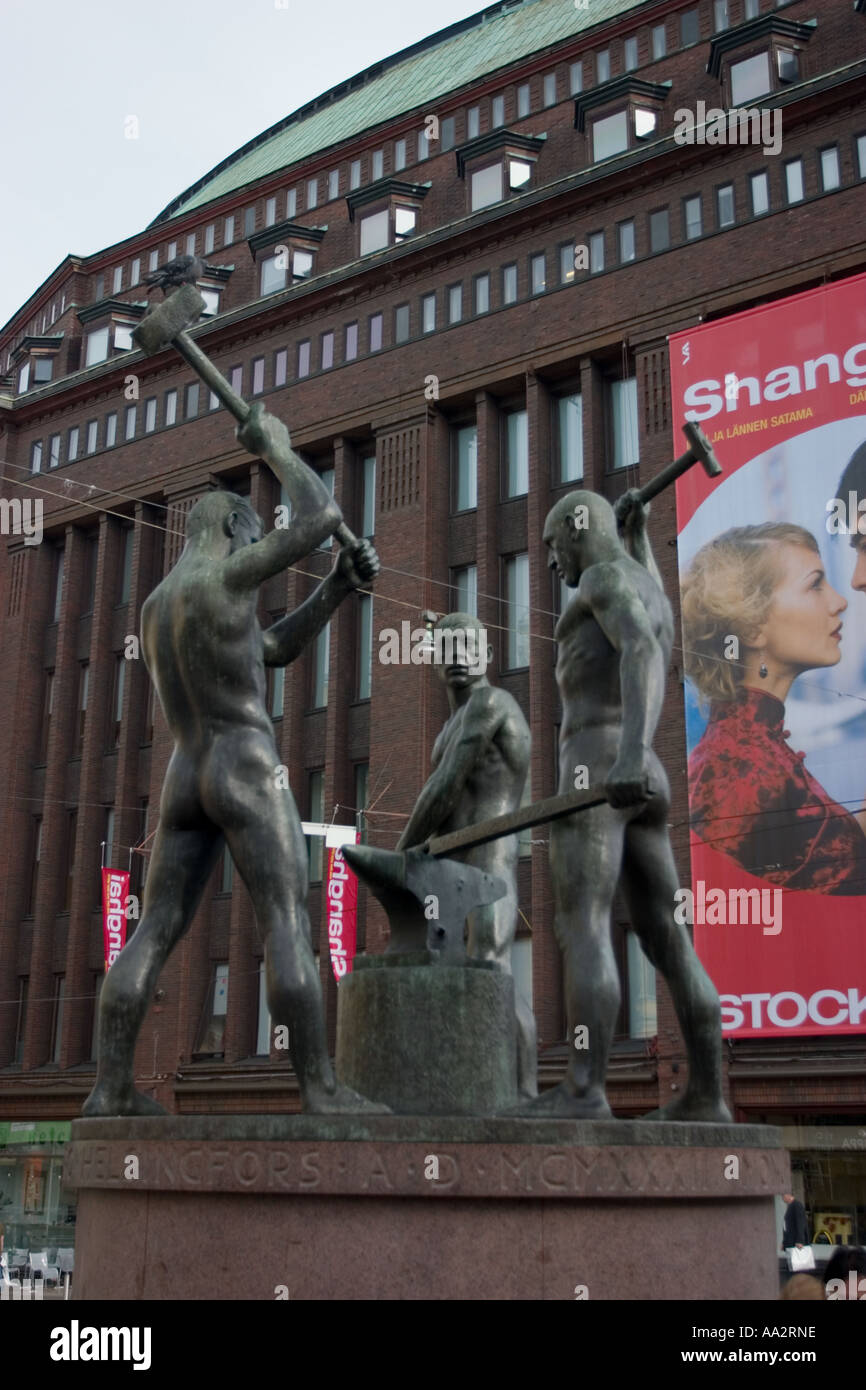 Sculpture of the Three Smiths in front of Stockmann Department Store ...