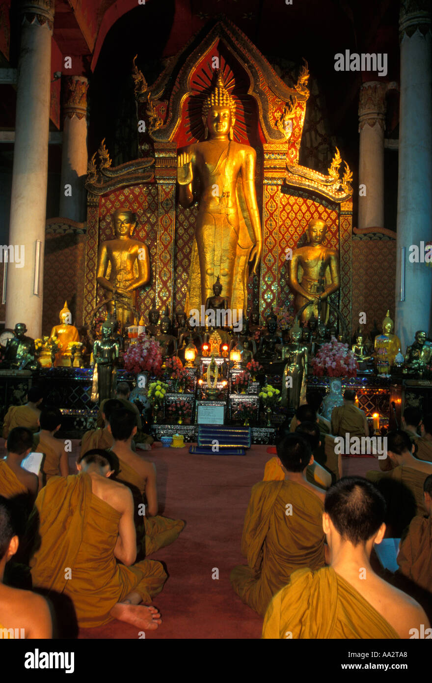 Buddha, Buddha statue, altar, monks, praying, prayer, religious service