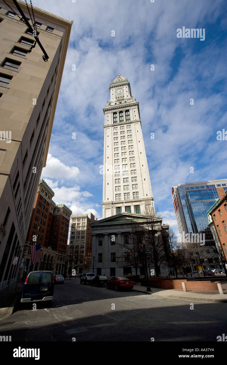 Downtown Boston Massachusetts with Custom House Clock Tower Stock Photo