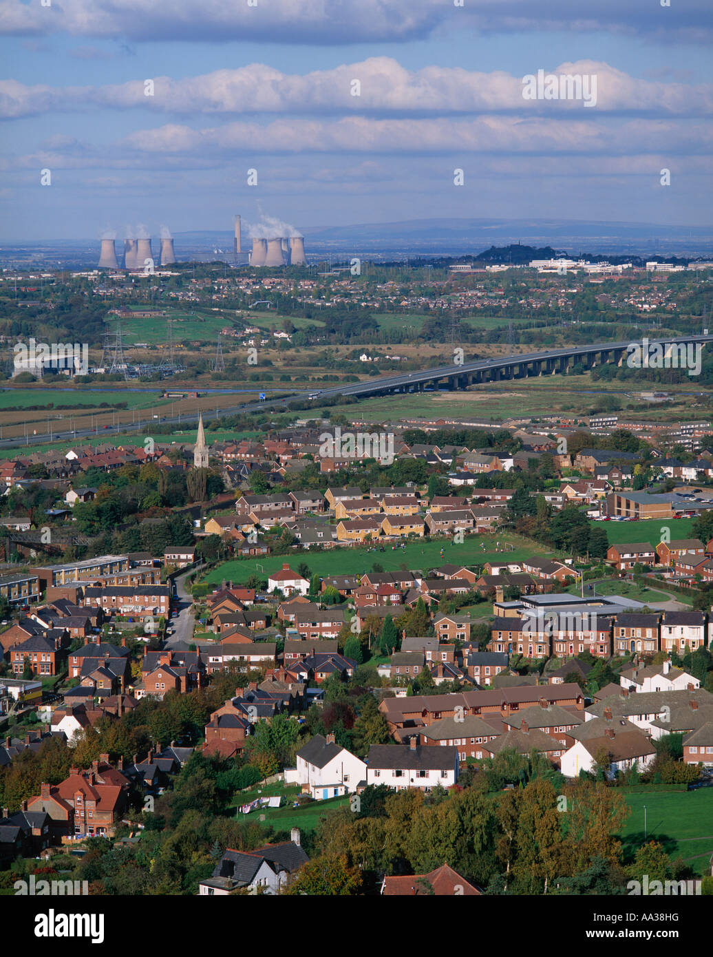 Helsby Village and Fiddlers Ferry Power Station Cheshire England Stock