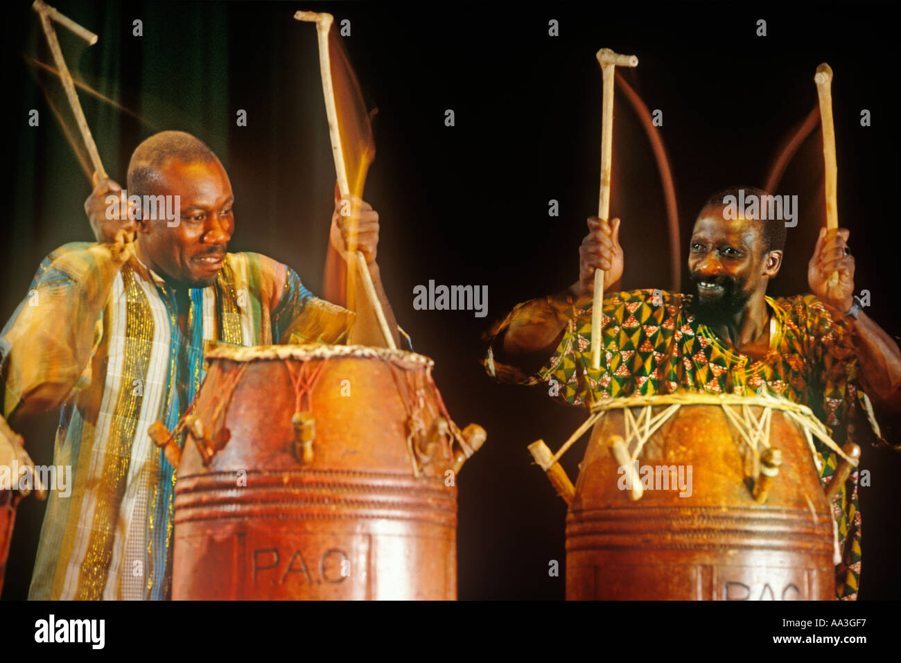 Drummers of the Pan African Orchestra performing in Accra Ghana Stock Photo