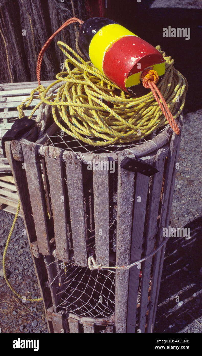 Marker buoy and rope on lobster trap in fishing village Eastern Passage