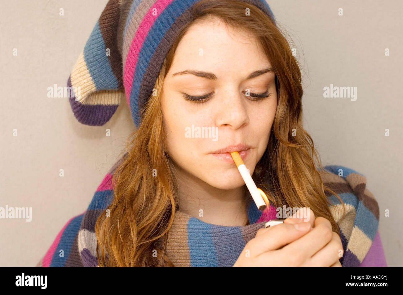 teenager smoking Stock Photo