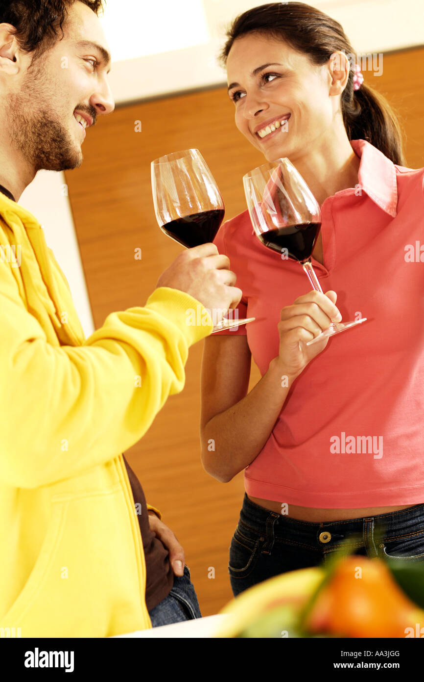 couple drinking red wine Stock Photo - Alamy