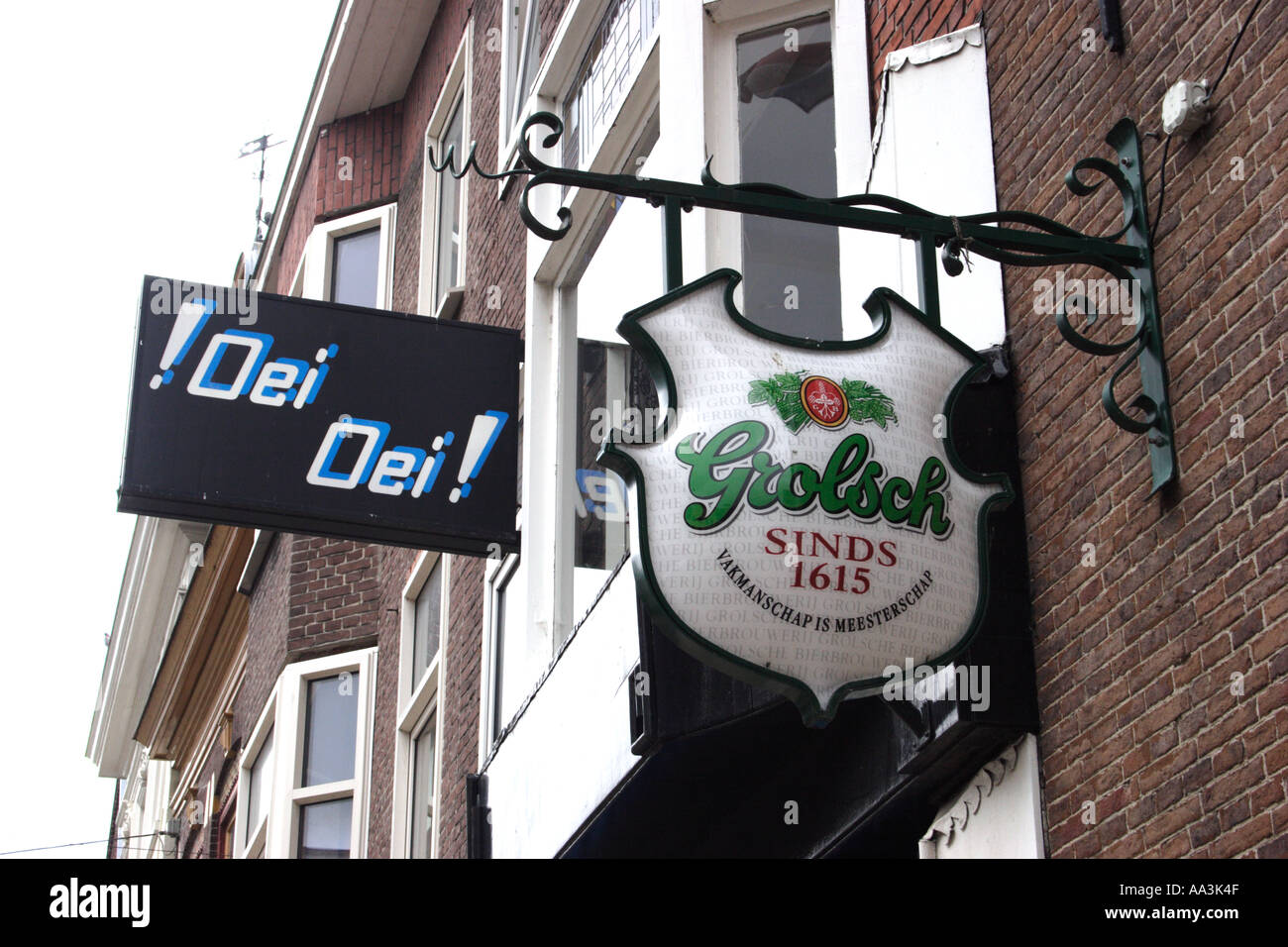 pubs signs in the dutch market town Groningen Netherlands Stock Photo ...