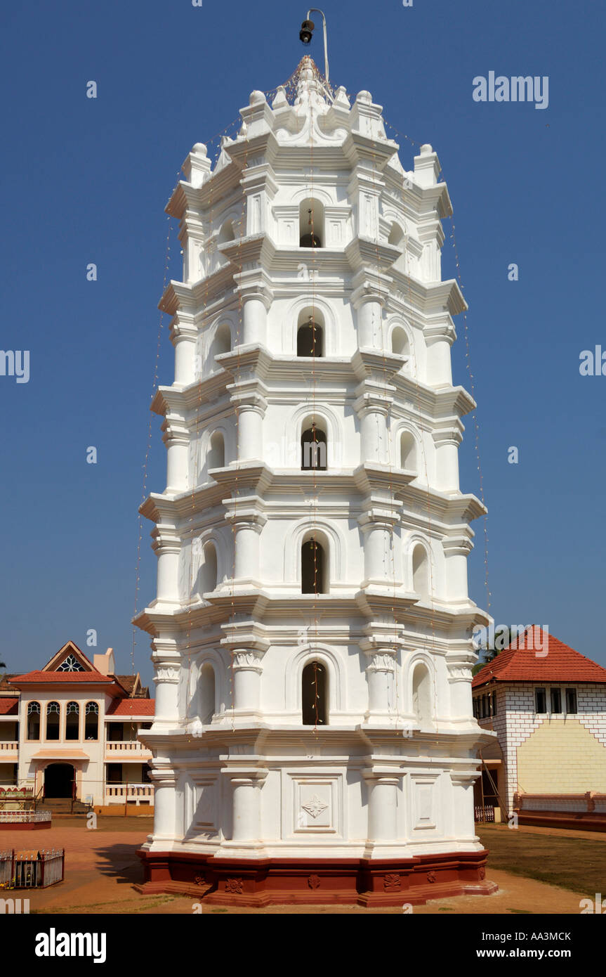 Lamp tower or Deepastambha Shanta Durga temple Ponda Goa India Stock Photo