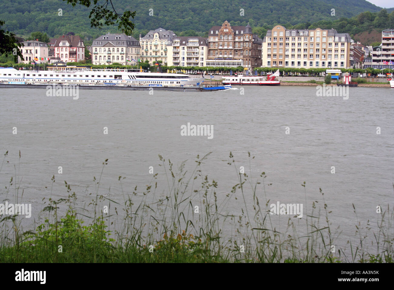 view across the River Rhine to Koenigswinter North Rhine Westphalia Germany Europe Stock Photo