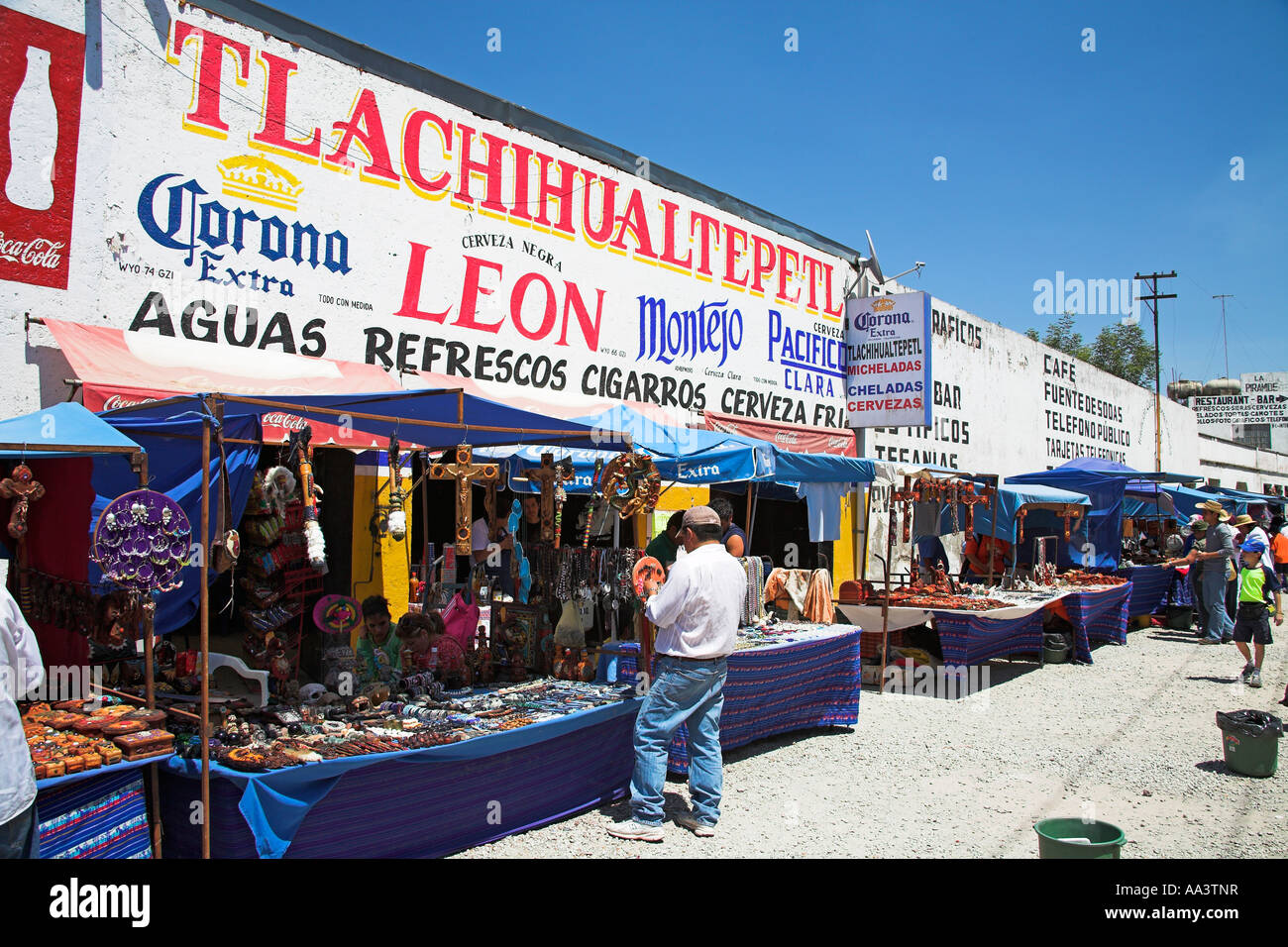 Tourists in market near Cholula Archaeological Site, Cholula, near Puebla, Mexico Stock Photo