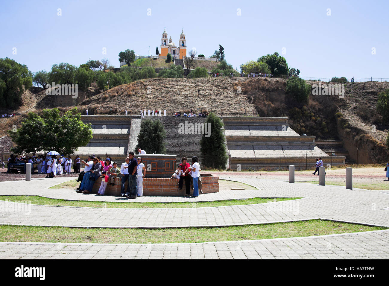 Nuestra Senora de Remedios, on Great Pyramid, Cholula Archaeological Site, Cholula, near Puebla, Mexico Stock Photo