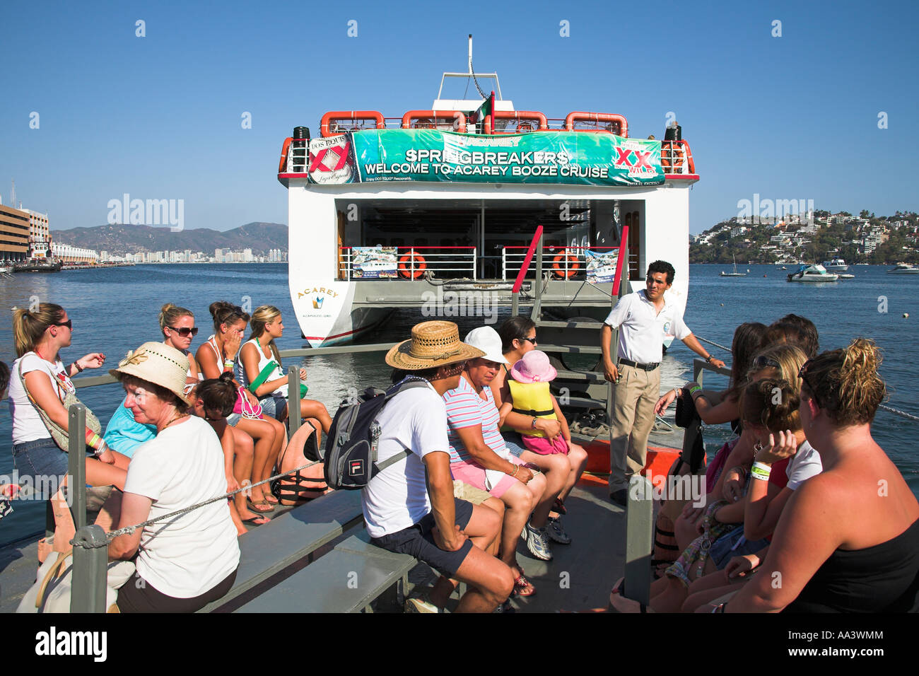 Tourists On Transfer Boat To Acarey Springbreakers Booze Cruise Ship Stock Photo Alamy alamy