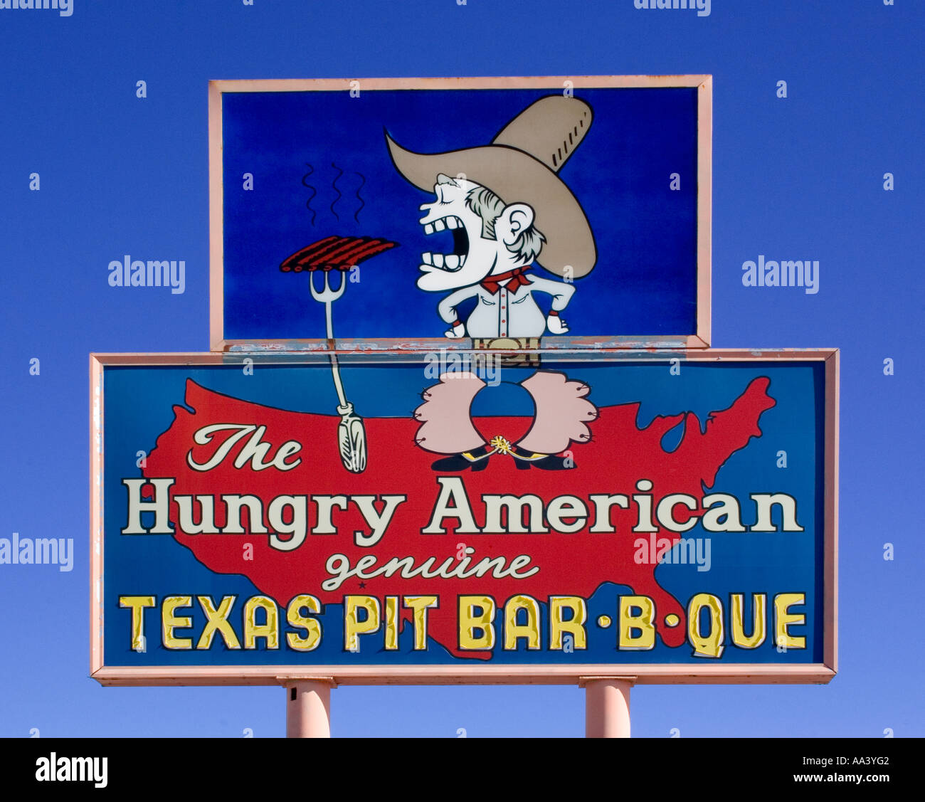 The Hungry American sign at a Bar B Que restaurant in Roswell New