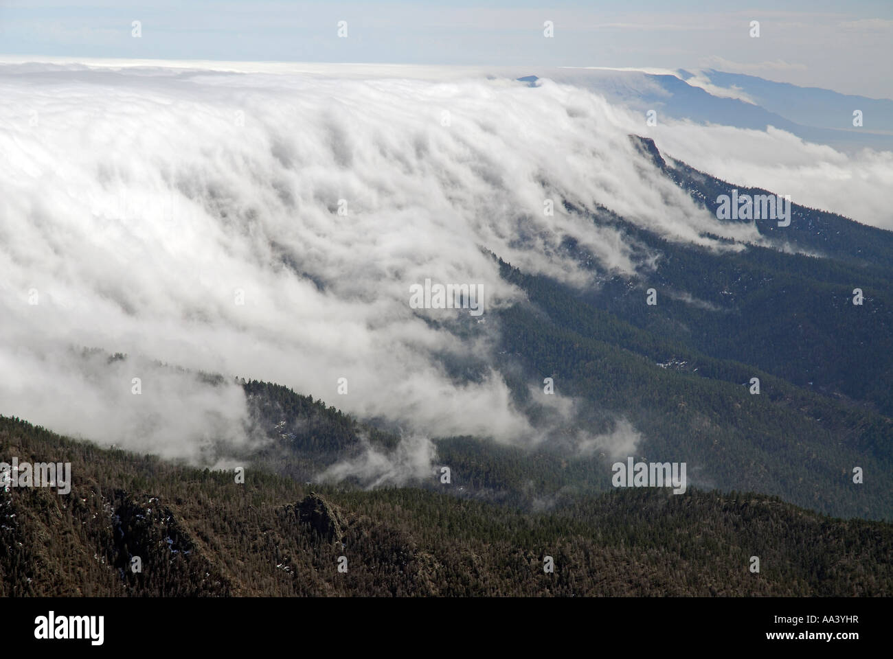 Cloud formations over Albuquerque, New Mexico, take from the top of the Sandia Tramway. Stock Photo