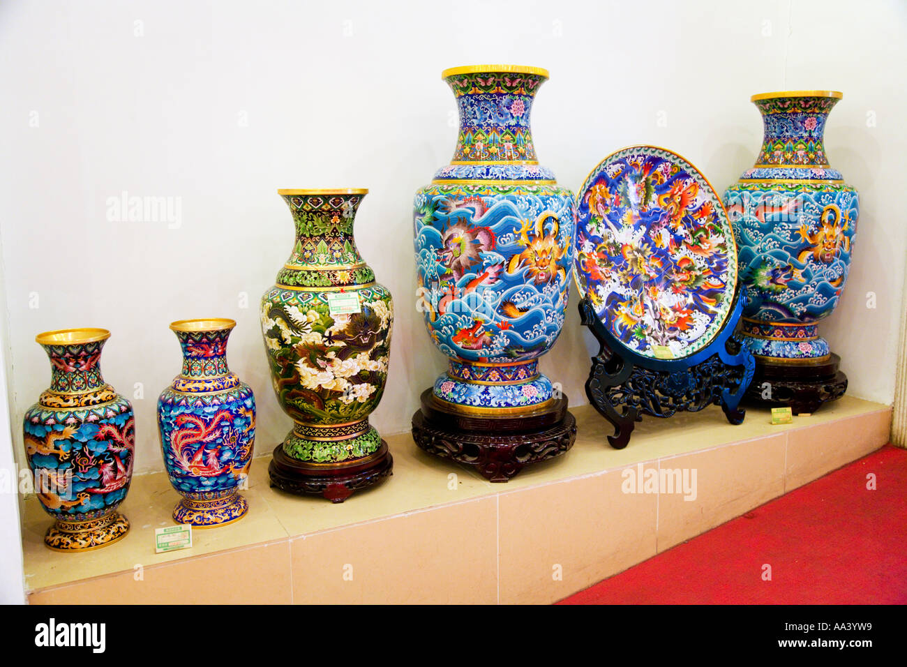 Cloisonne enamel ware vases factory store Beijing China JMH1356 Stock