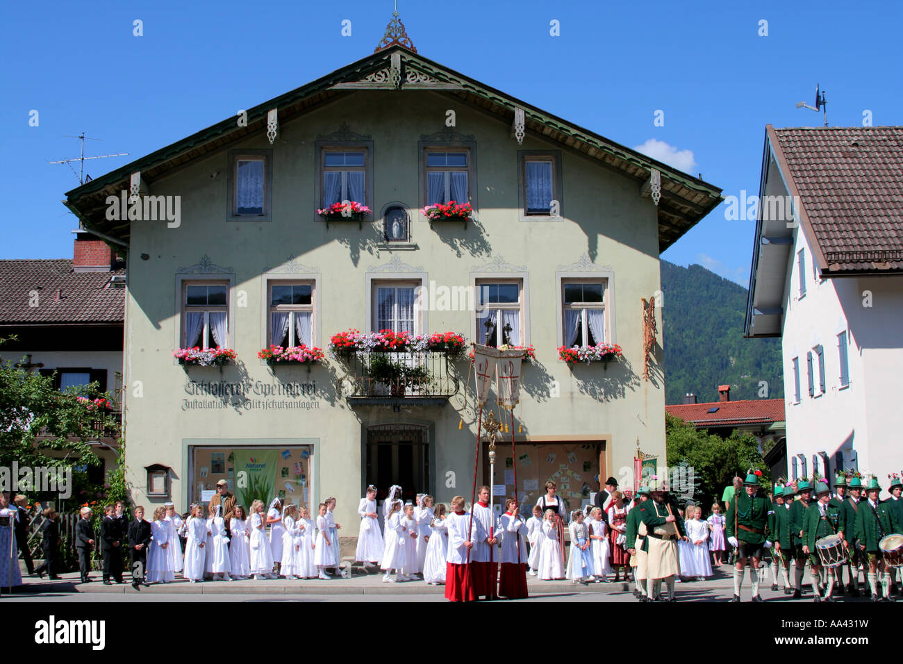 Traditional Corpus Christi Procession Lenggries Bavaria Germany Europe Stock Photo