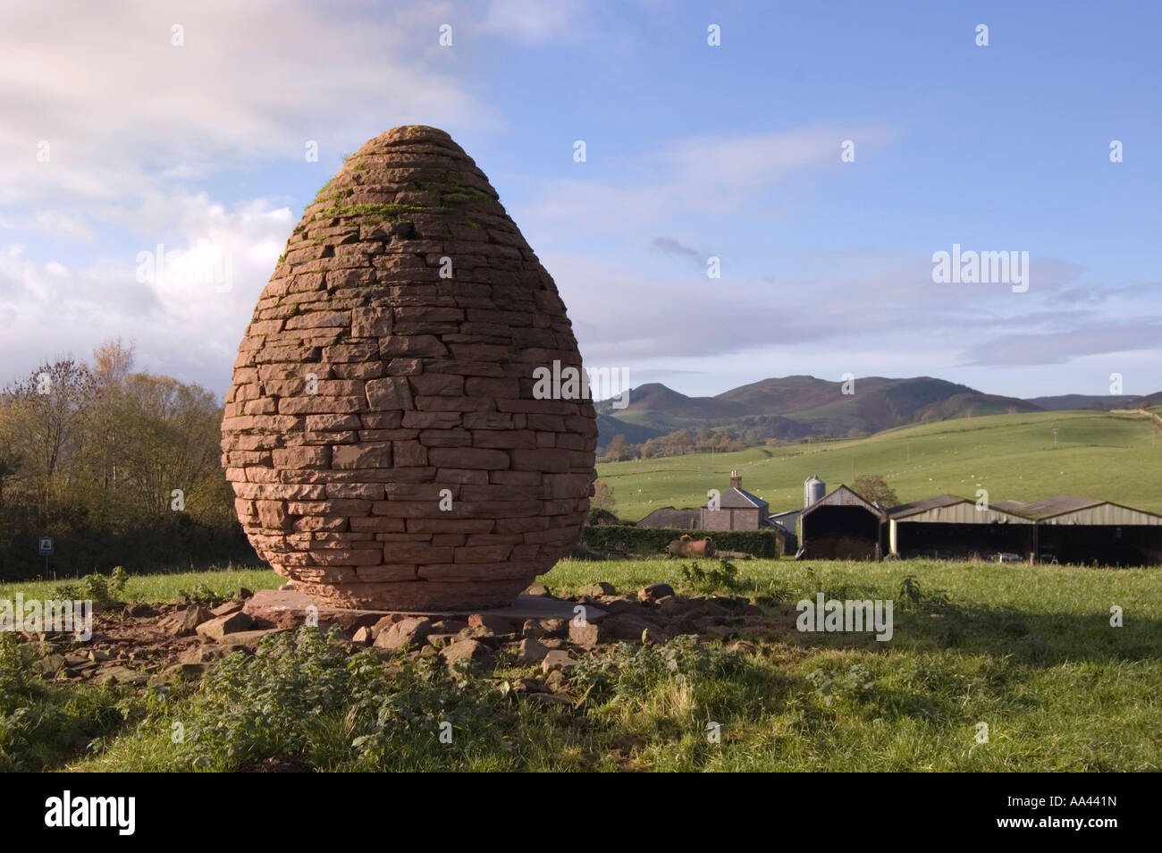 A Stone egg shaped sculpture at Penpont Dumfries and Galloway Stock Photo