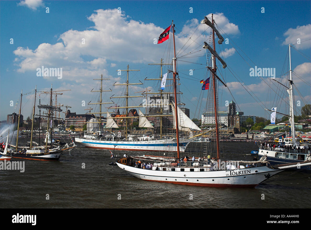 Ancient sailing ships in Hamburg during the 817th anniversary of