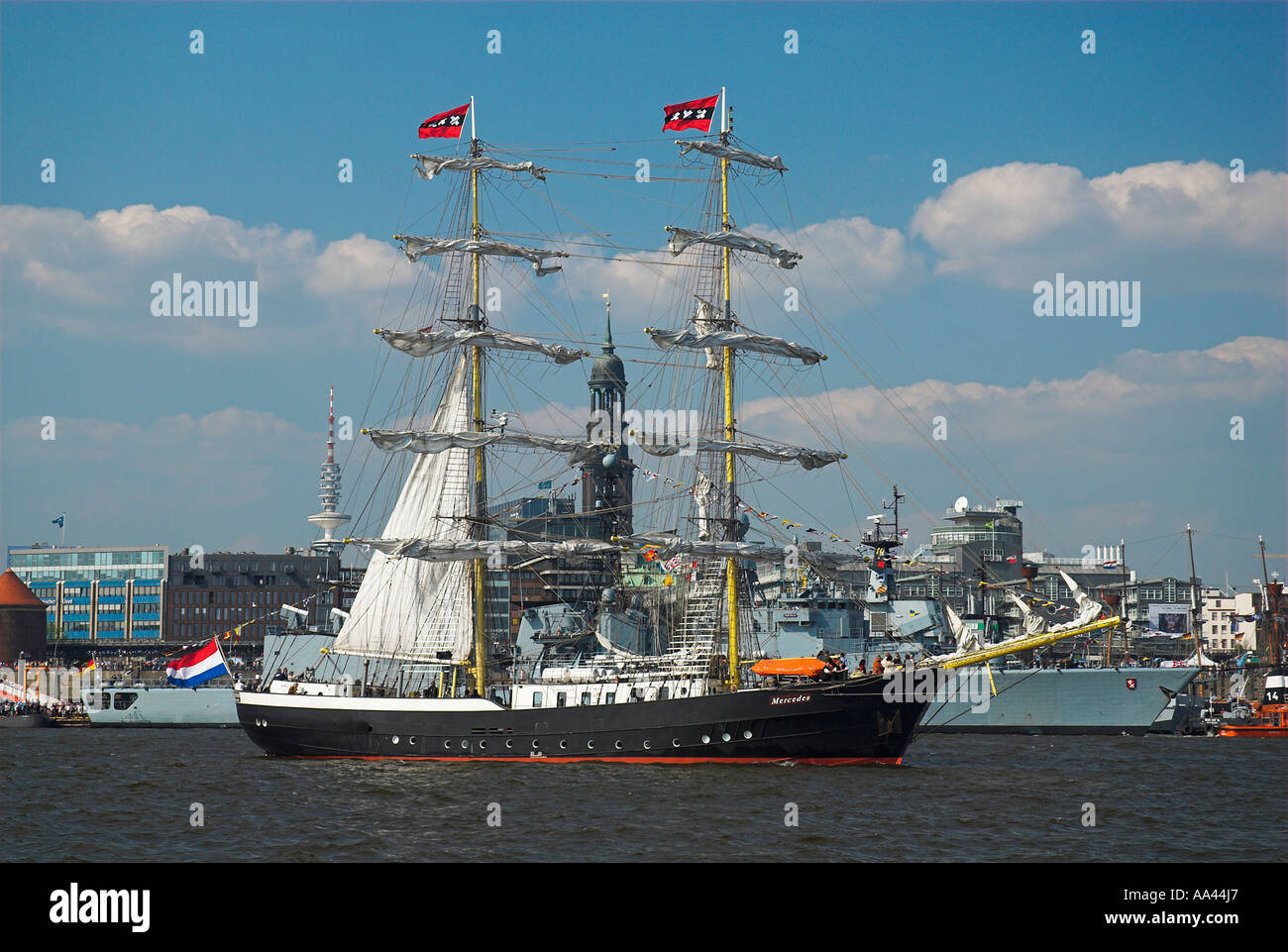 Ancient sailing ship in Hamburg during the 817th anniversary of Hamburg