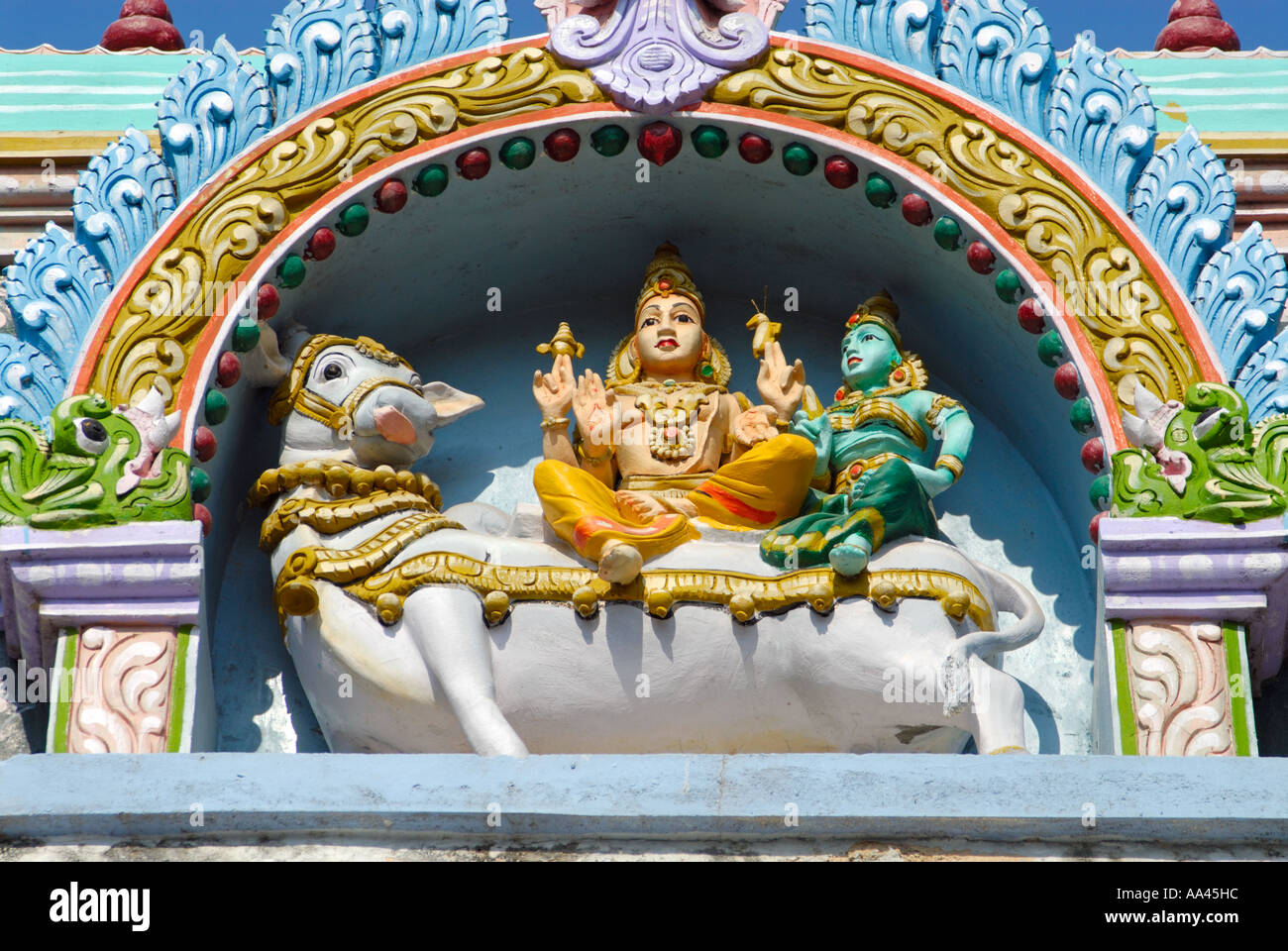 Carving outside the Stanunathaswami Temple at Suchindram, Tamil Nadu, Southern India Stock Photo