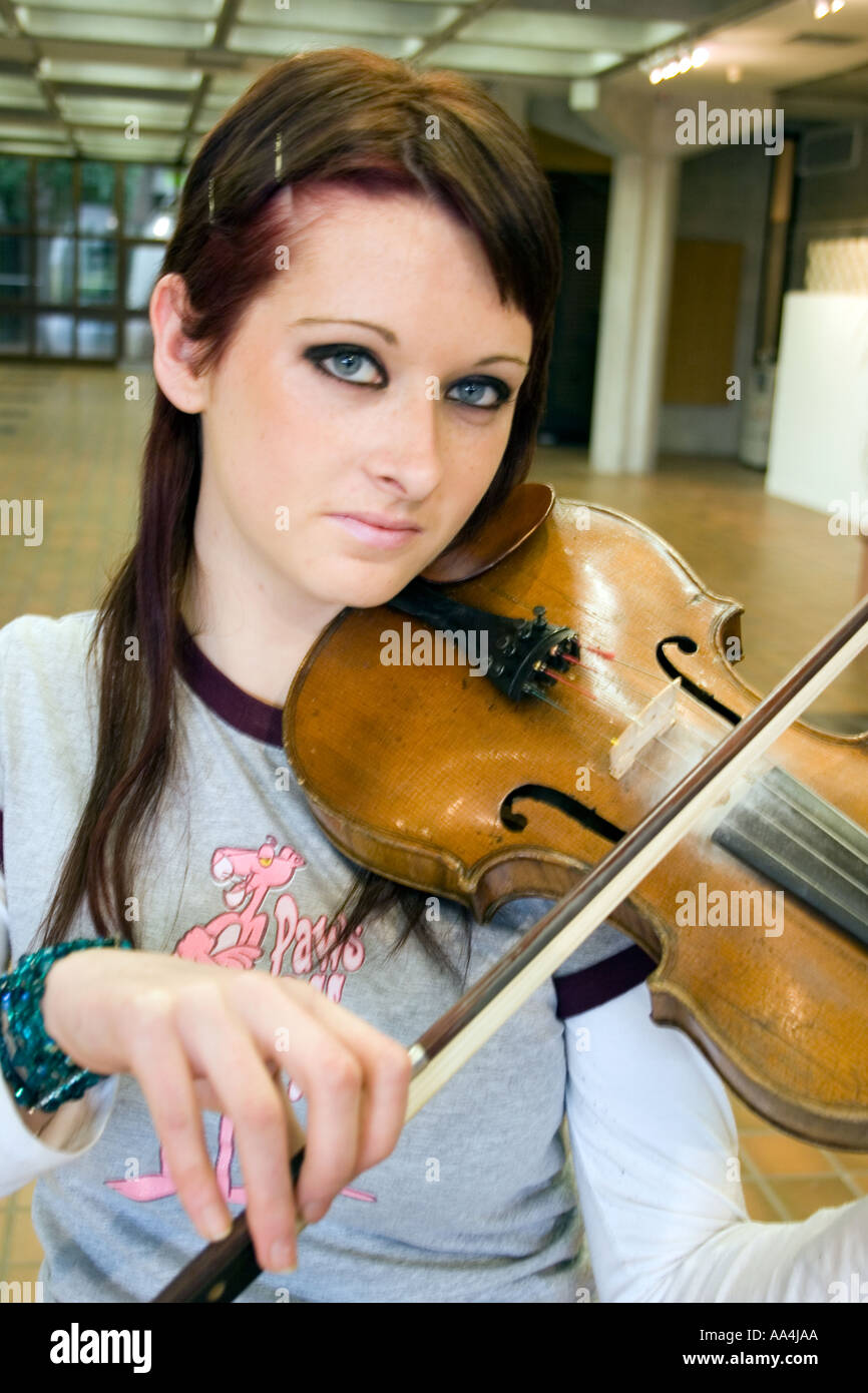 Young female fiddle violin player University of limerick Ireland Stock