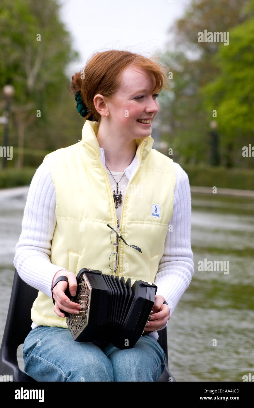 Female irish concertina player University of limerick Ireland Stock